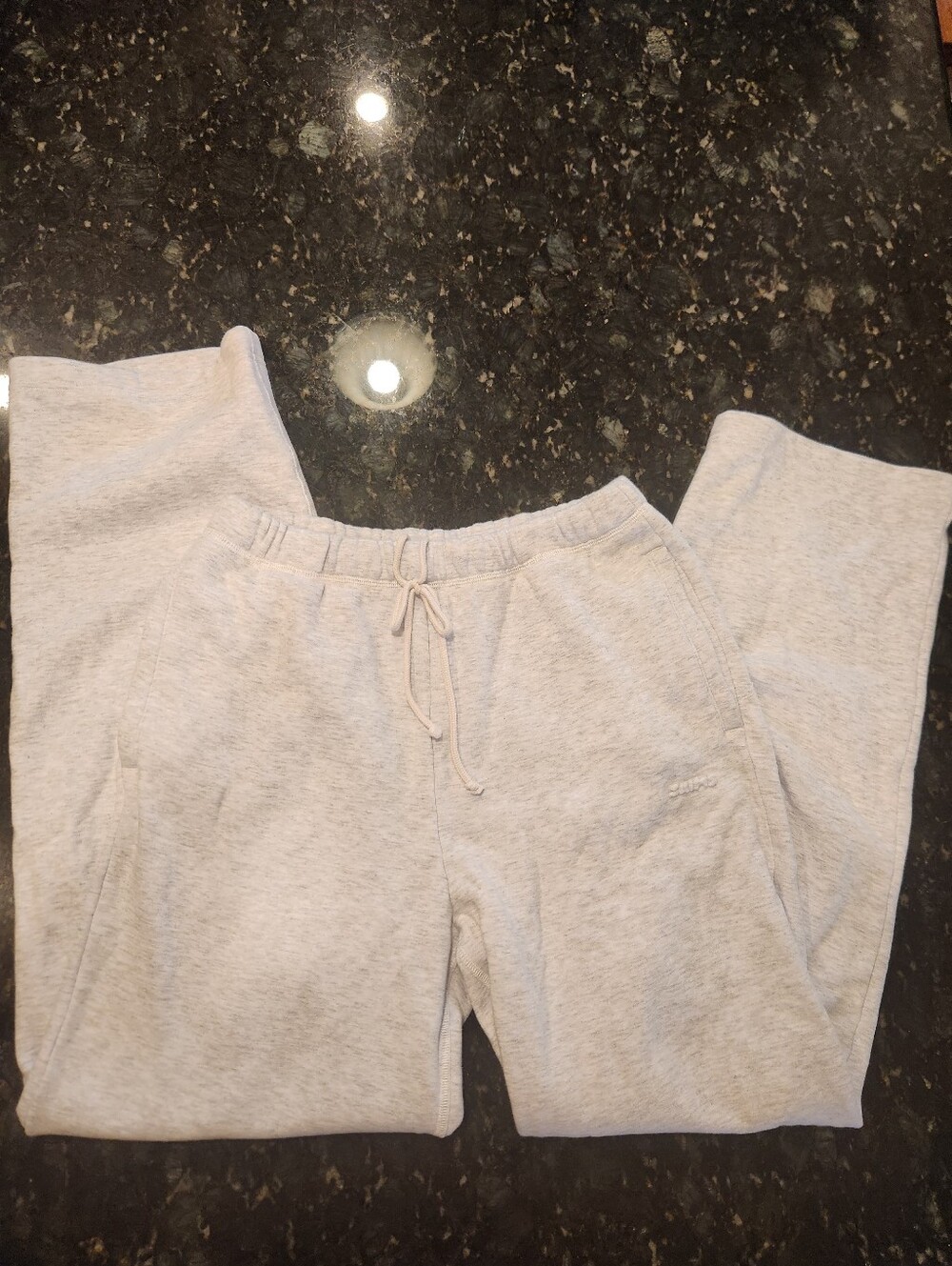 Skims Light Heather Grey Cotton Fleece Straight Leg Pant
